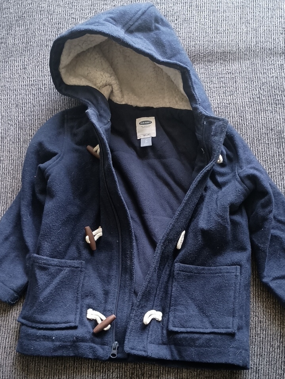 Old Navy Navy Hooded Pea Coat with Sherpa Lining